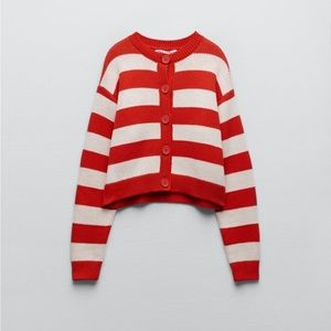 Zara red and white striped cardigan Clearance
